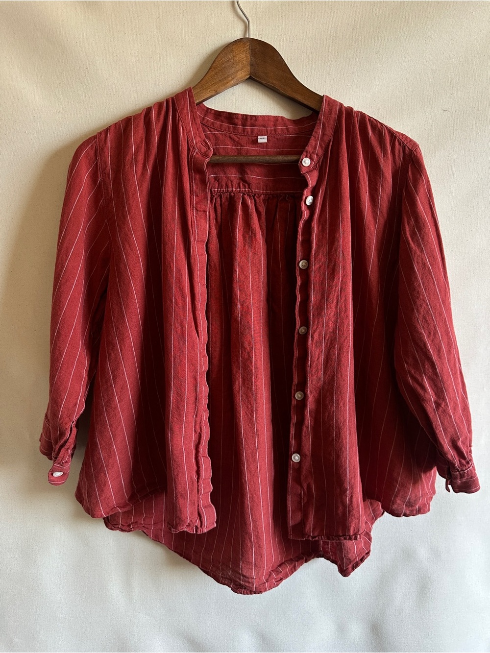 100% Linen Burnt Orange - Neutral Red Fall Button Up